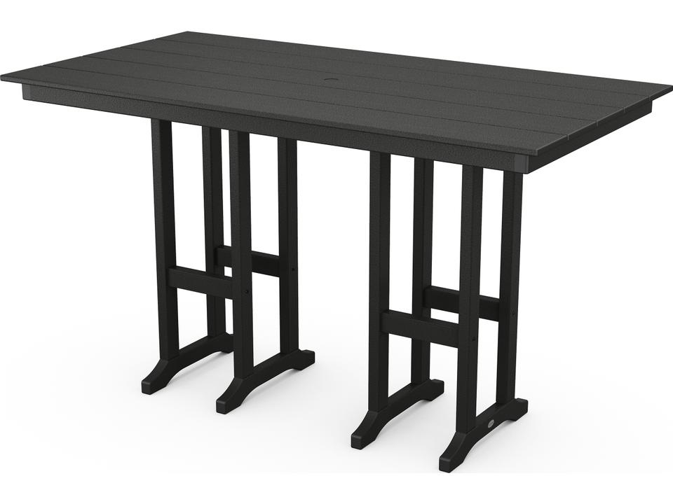 POLYWOOD Farmhouse 72-Inch Rectangle Outdoor Bar Table with Umbrella Hole