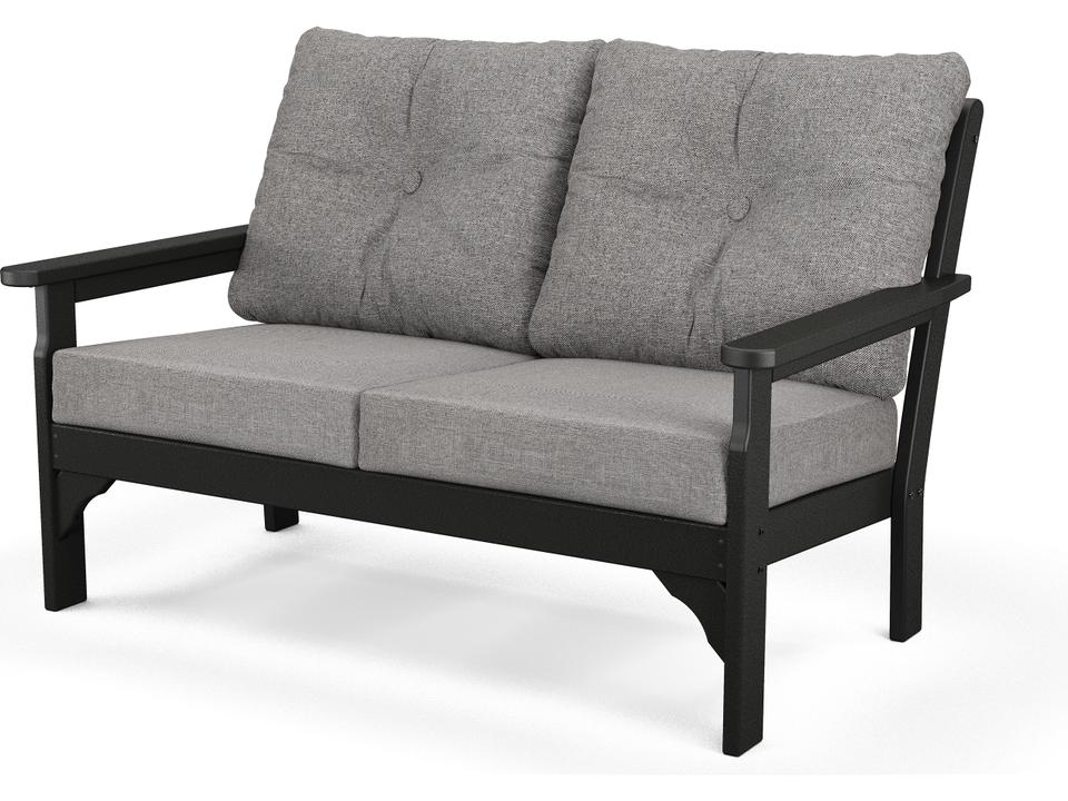 POLYWOOD Vineyard 2-Seat Deep Seating Loveseat in Slate Grey with Performance Fabric Cushions