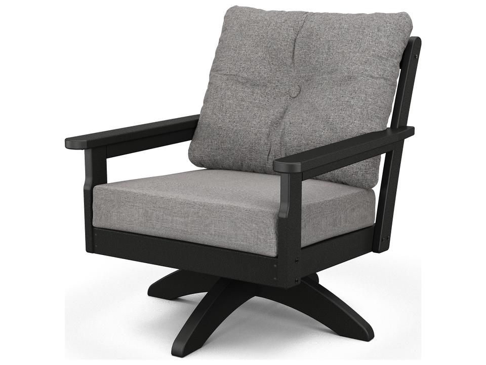POLYWOOD Vineyard Deep Seating Recycled Plastic Swivel Accent Chair with Performance Fabric Cushions