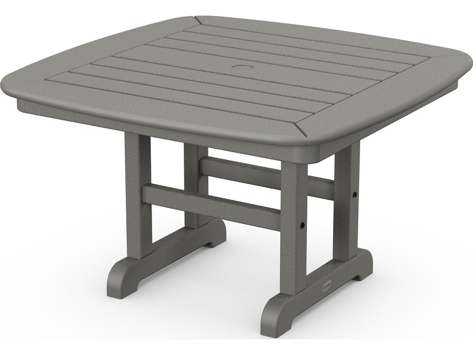 POLYWOOD Nautical Square Recycled Plastic Conversation Table with Umbrella Hole