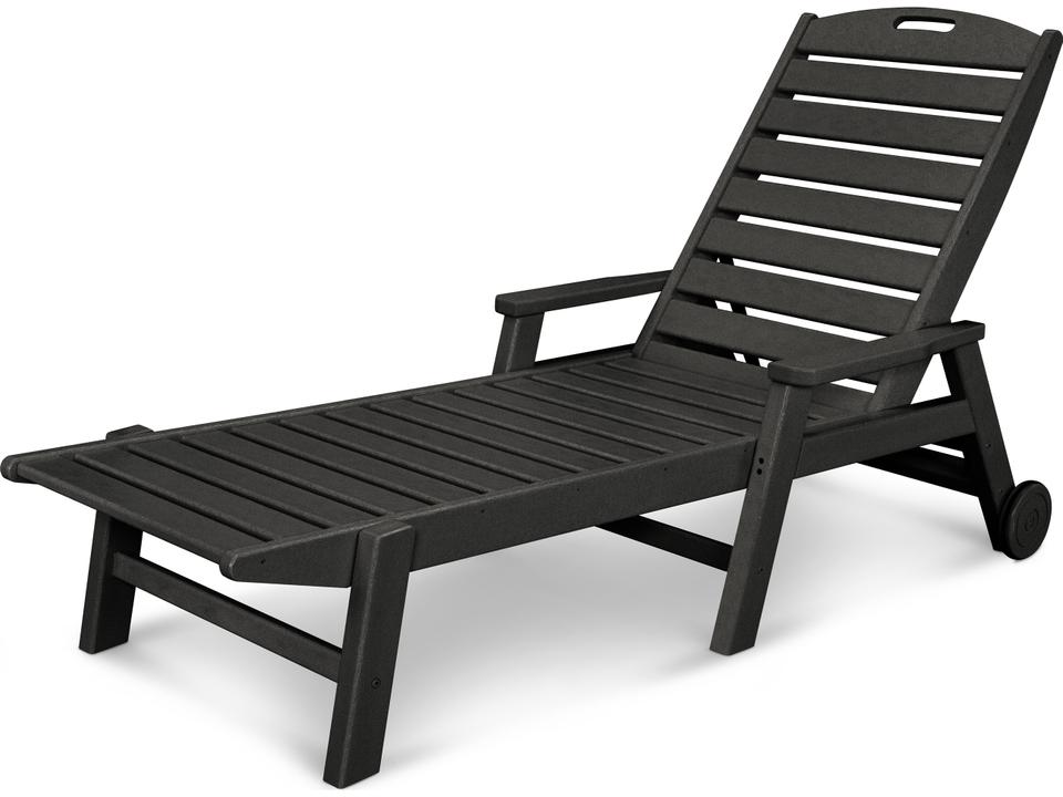 POLYWOOD Nautical Recycled Plastic Stackable Chaise Lounge with Arms and Wheels