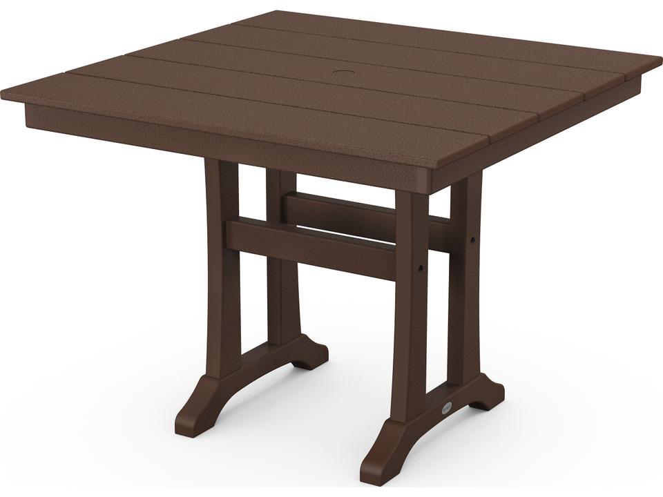 POLYWOOD Farmhouse Trestle 37 Inch Square Dining Table in All-Weather HDPE Lumber
