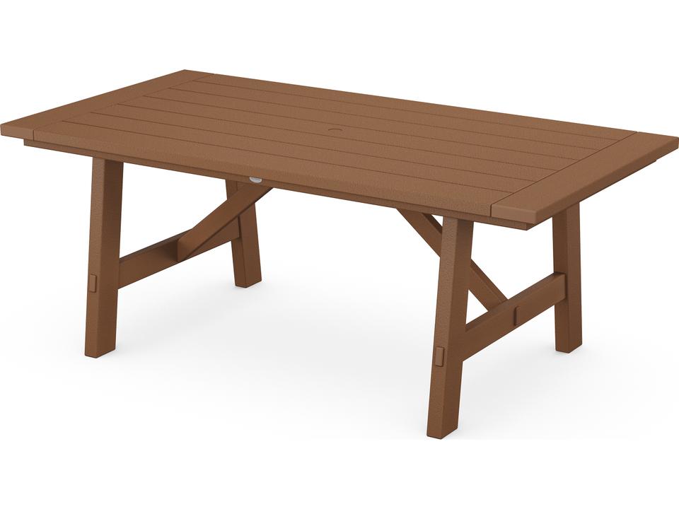 POLYWOOD Rustic Farmhouse 75-Inch Rectangle Dining Table with Umbrella Hole in Slate Grey