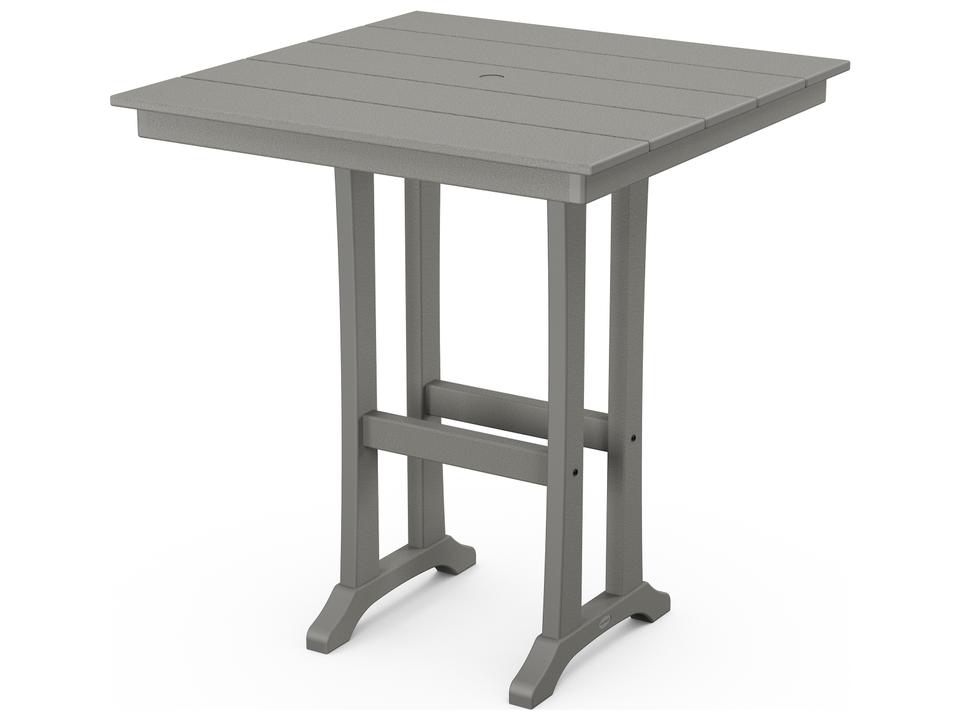 POLYWOOD Farmhouse Trestle Square 37-Inch Bar Table in HDPE Lumber