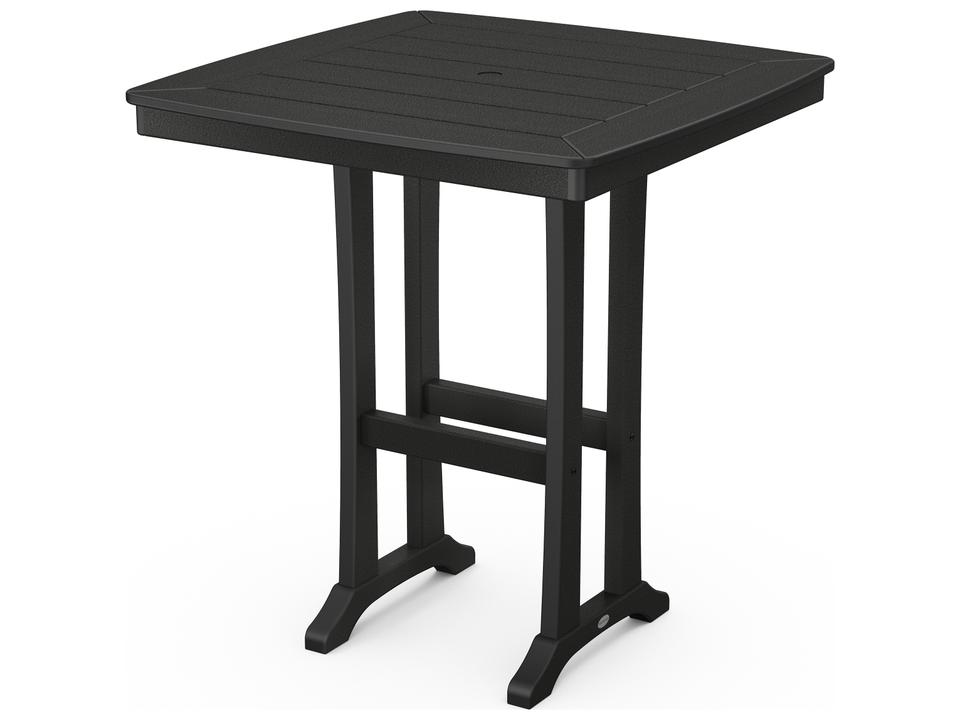 POLYWOOD Nautical Farmhouse 37-Inch Square Outdoor Bar Table Recycled HDPE Plastic