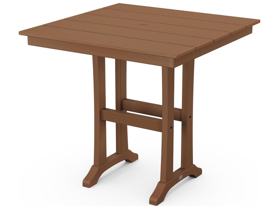 POLYWOOD Farmhouse Trestle 37-Inch Square Dining Table in All-Weather HDPE Plastic