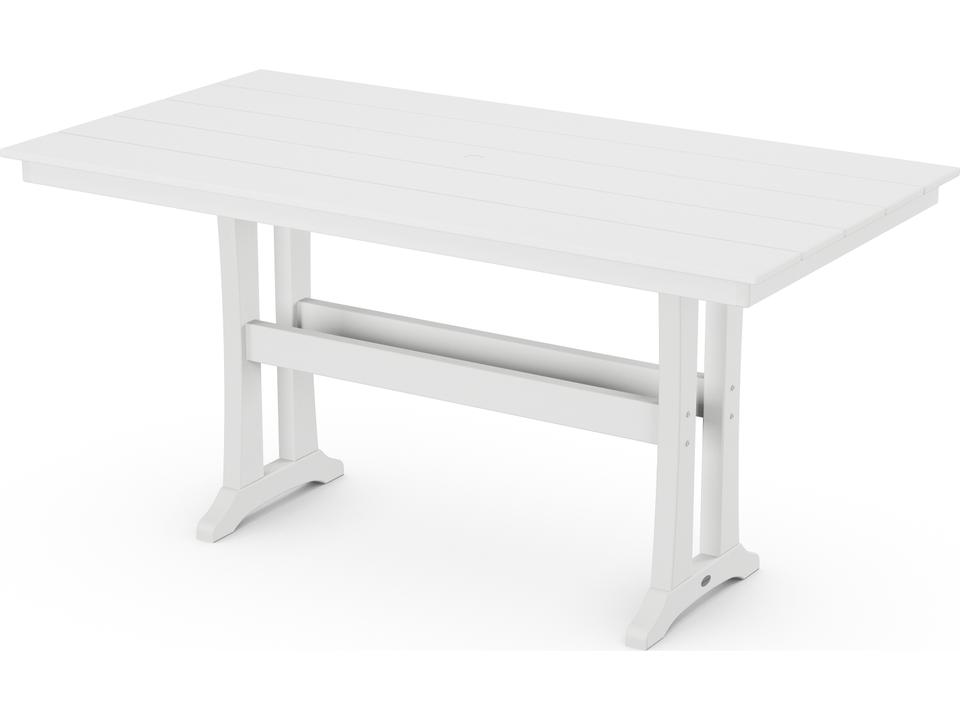 POLYWOOD Farmhouse Recycled Plastic Trestle Rectangular Patio Counter Table with Umbrella Hole