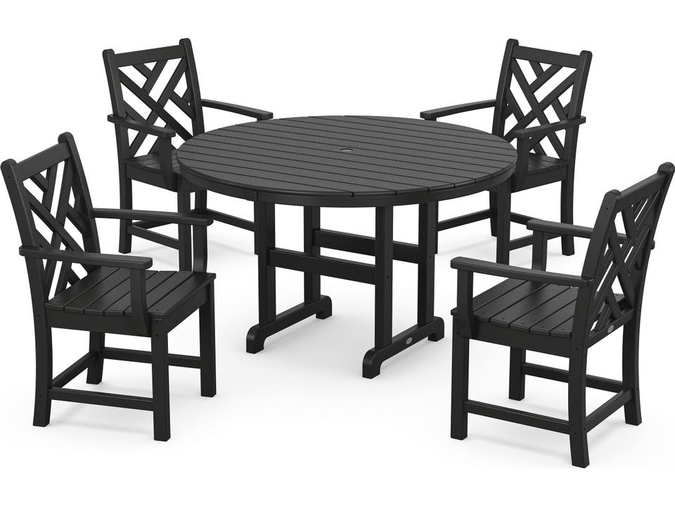 POLYWOOD Chippendale 5-Piece Round Farmhouse Outdoor Dining Set in Multiple Colors