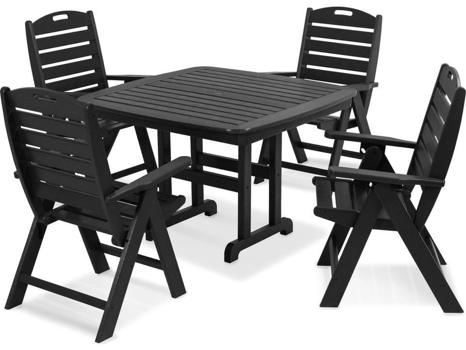POLYWOOD Nautical 5 Piece Highback Dining Set with 48 Inch Round Table