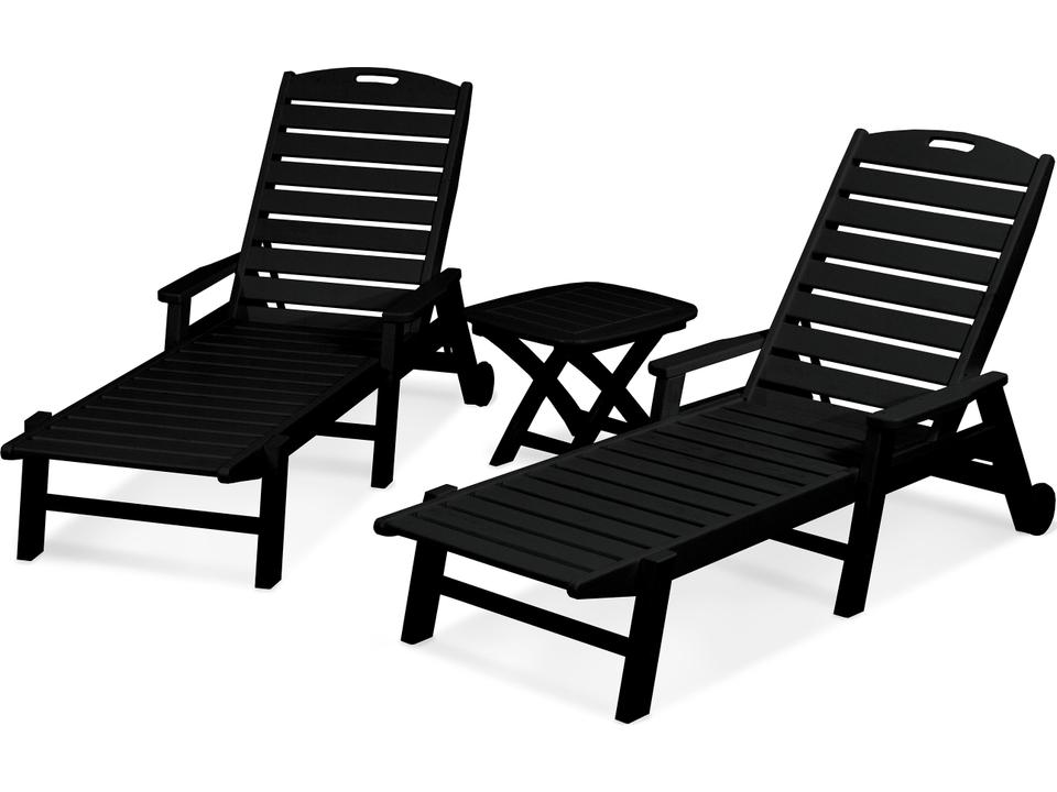 POLYWOOD Nautical 3-Piece Recycled Plastic Outdoor Chaise Lounge Set