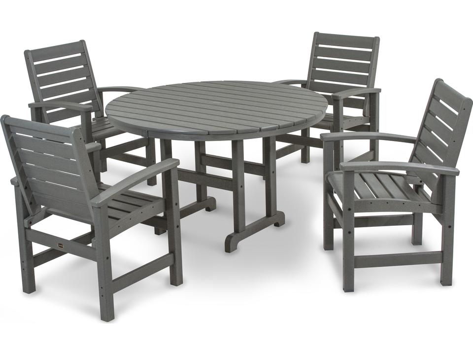 POLYWOOD Signature 5-Piece Round 48-Inch Dining Set Recycled Plastic All-Weather