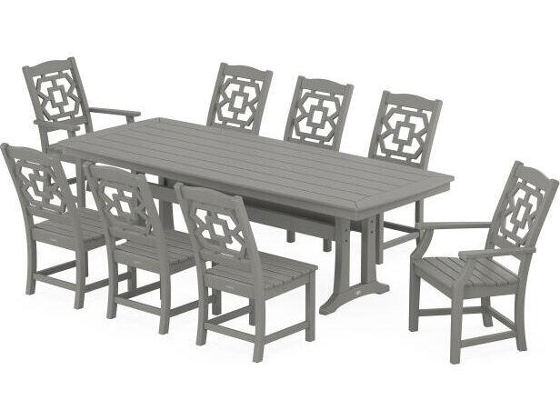POLYWOOD Martha Stewart Chinoiserie 9-Piece Outdoor Dining Set with Trestle Legs
