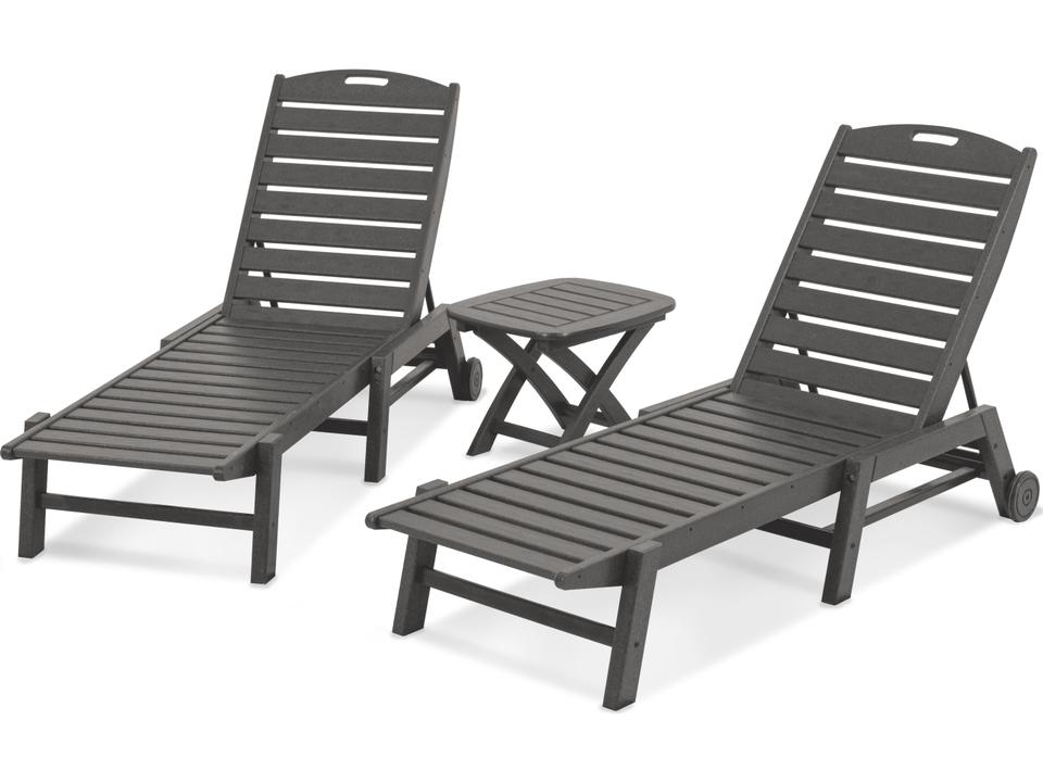 POLYWOOD Nautical 3-Piece Outdoor Chaise Lounge Set with Side Table