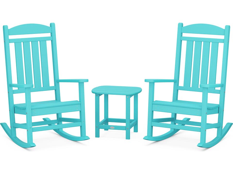 POLYWOOD Presidential Rocker 3-Piece Outdoor Set with South Beach Side Table in Black
