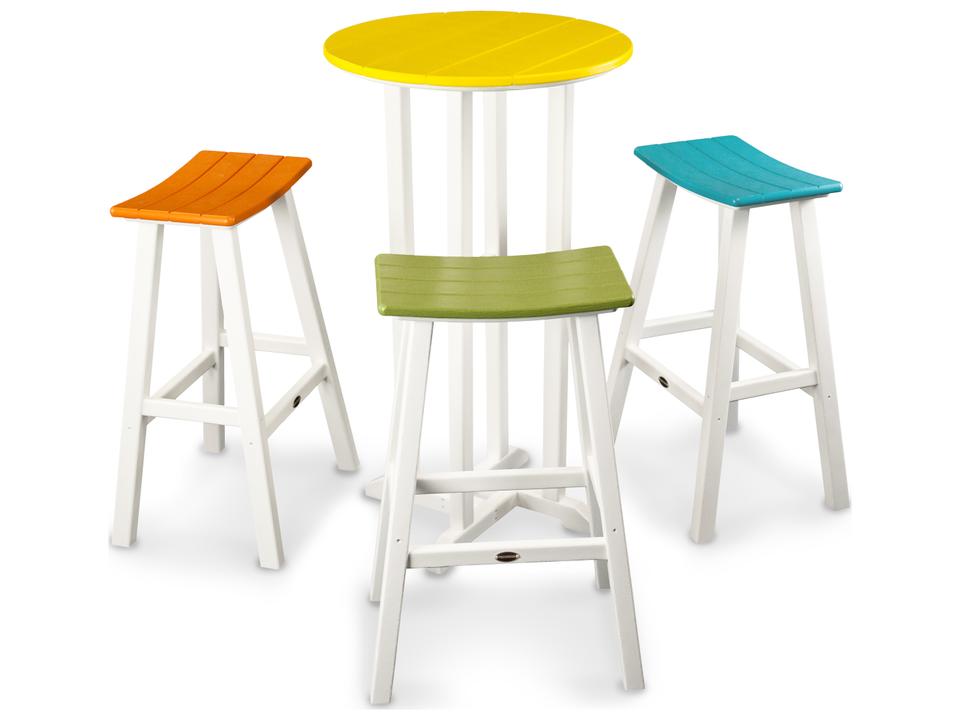 POLYWOOD Contempo 4-Piece Round Saddle Bar Stool Set Outdoor HDPE