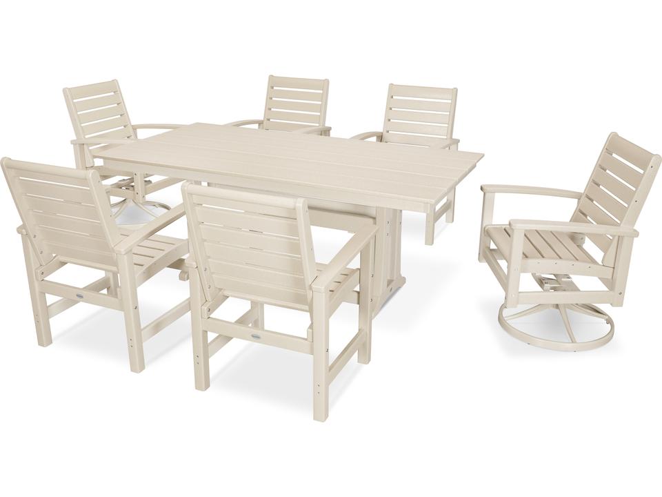 POLYWOOD Signature 7-Piece Outdoor Dining Set with Swivel Rockers and Farmhouse Table