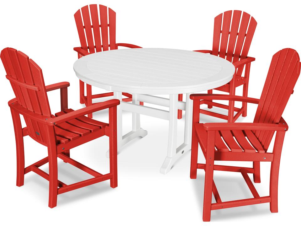 POLYWOOD Palm Coast 5-Piece Round Outdoor Dining Set with Nautical Trestle Table