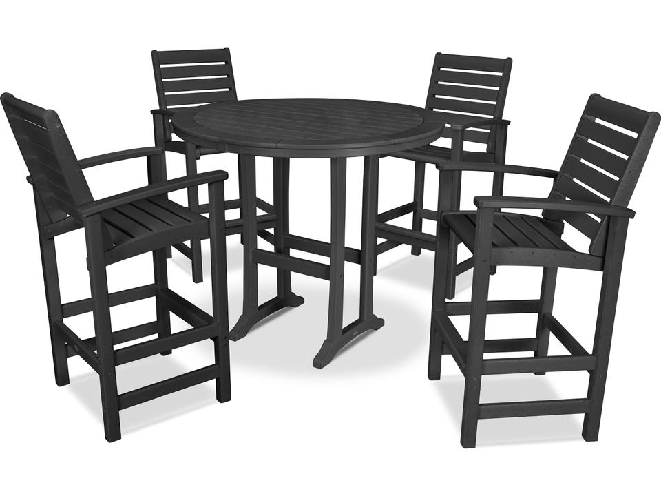 POLYWOOD Signature Recycled Plastic 5 Piece Outdoor Bar Set with Round Table