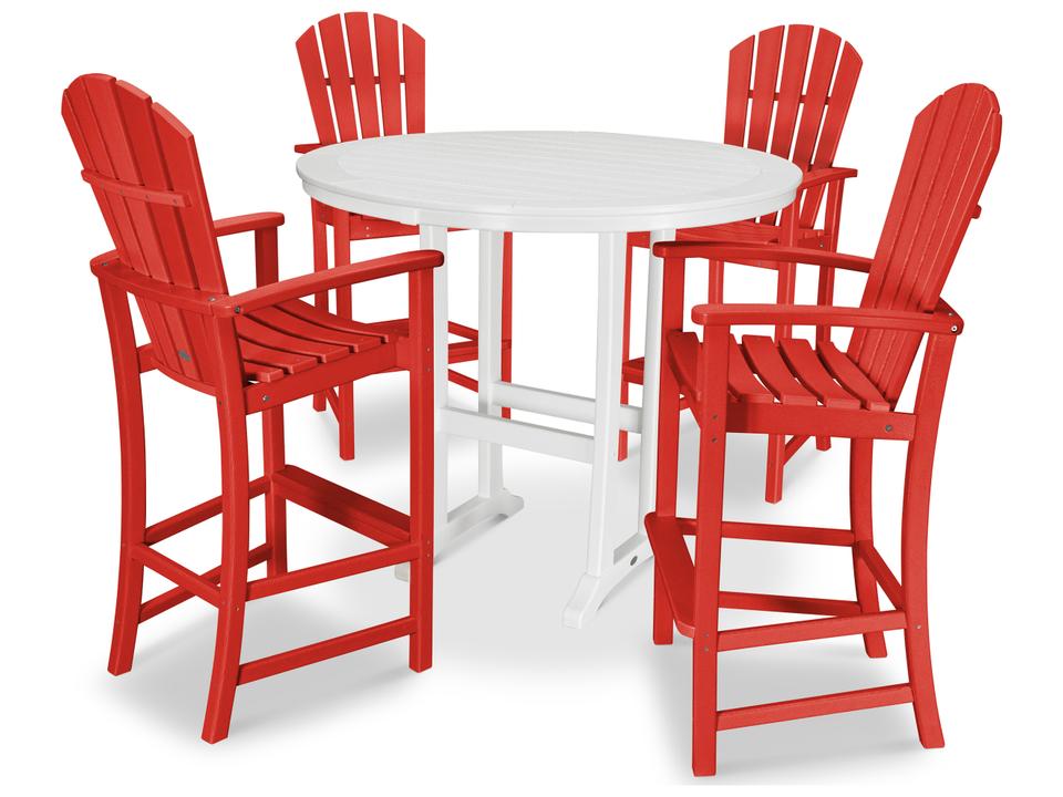 POLYWOOD Palm Coast 5-Piece Round Bar Set with 4 Bar Chairs and 48-Inch Bar Table in Slate Grey
