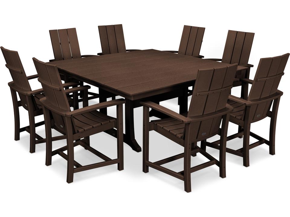 POLYWOOD Modern Adirondack 9-Piece Farmhouse Trestle Outdoor Dining Set in Slate Grey