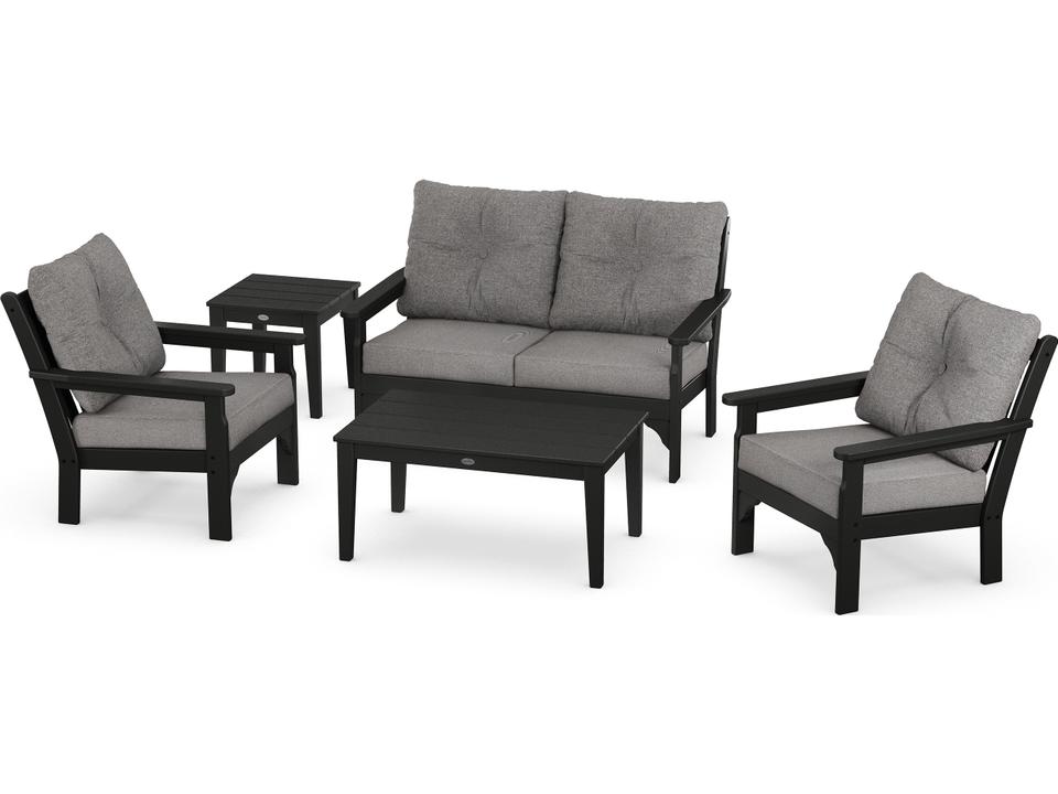 POLYWOOD Vineyard 5-Piece Outdoor Deep Seating Lounge Set Weatherproof Recycled Plastic