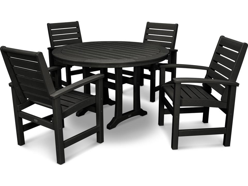 POLYWOOD Signature 5-Piece Nautical Trestle Round Outdoor Dining Set All-Weather