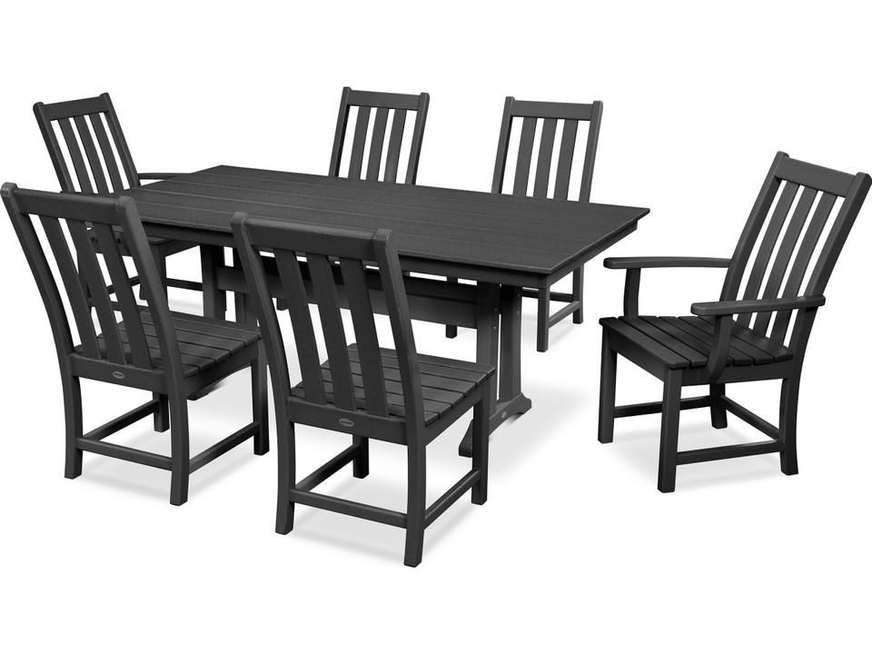 POLYWOOD Vineyard 7-Piece Farmhouse Outdoor Dining Set with Trestle Legs
