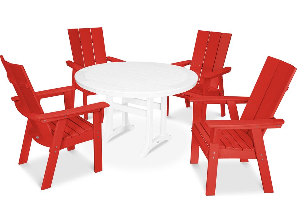 POLYWOOD Modern Recycled Plastic 5-Piece Nautical Trestle Outdoor Dining Set
