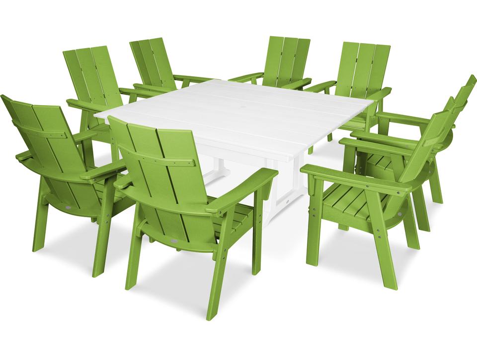 POLYWOOD Modern Recycled Plastic 9 Piece Farmhouse Patio Dining Set