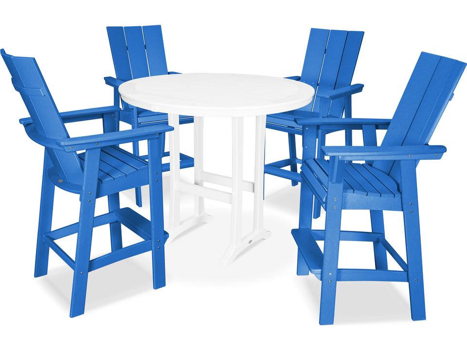 POLYWOOD Modern 5-Piece Recycled Plastic Nautical Trestle Bar Set for Outdoor Dining