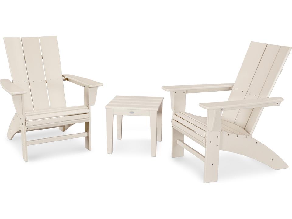 POLYWOOD Modern 3-Piece Curveback Adirondack Set in All-Weather HDPE Lumber