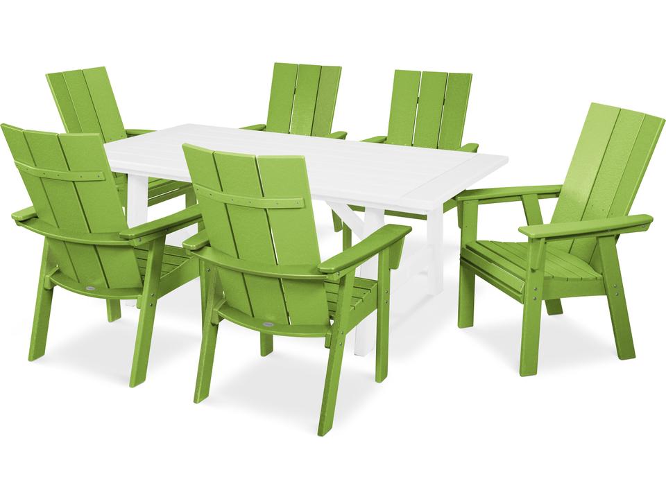 POLYWOOD Modern Curveback Adirondack 7-Piece Rustic Farmhouse Outdoor Dining Set