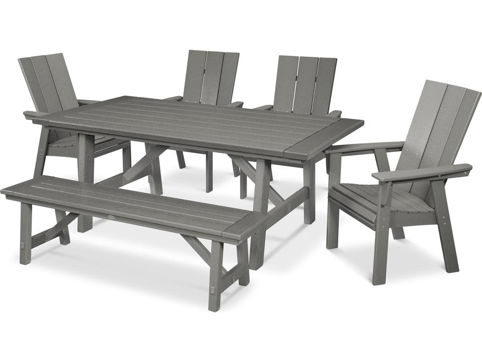 POLYWOOD Modern 6-Piece Rustic Farmhouse Outdoor Dining Set with Bench