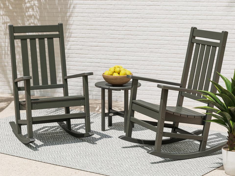 POLYWOOD Estate 3-Piece Recycled Plastic Rocking Chair Set with Side Table in Slate Grey