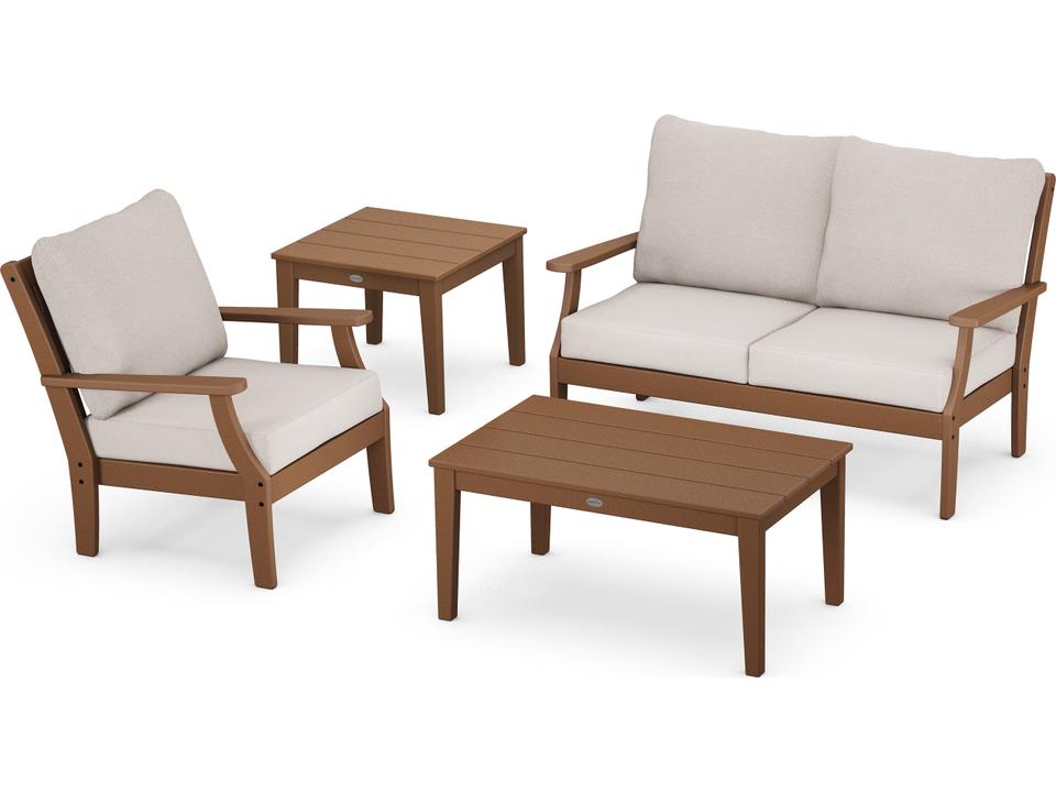 POLYWOOD Braxton 4-Piece Recycled Plastic Cushion Deep Seating Set Outdoor Lounge