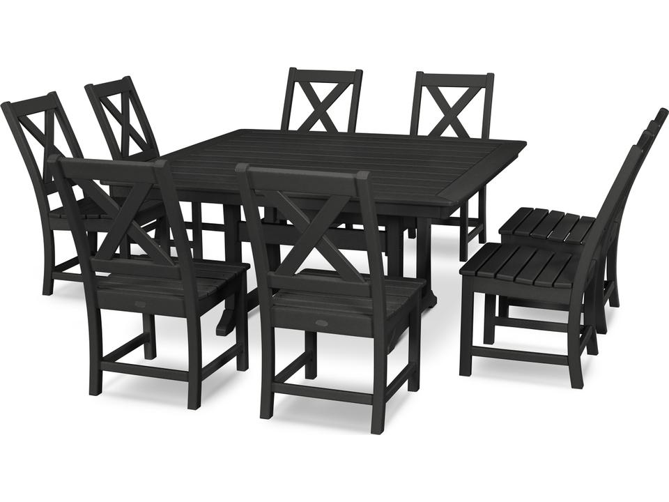 Braxton Recycled Plastic 9 Piece Patio Dining Set with Nautical Trestle Table