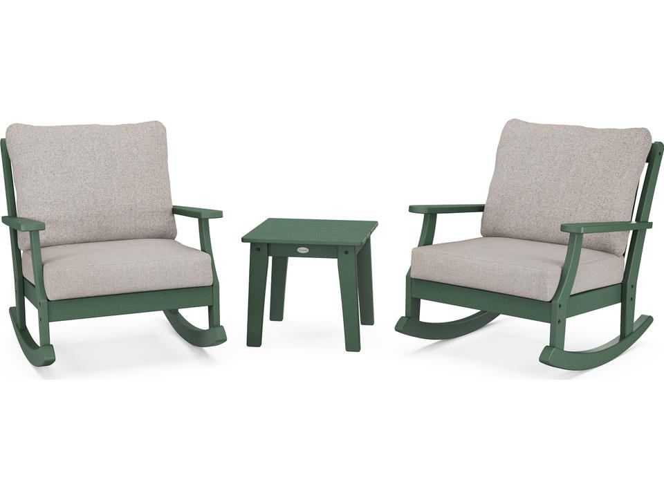 POLYWOOD Braxton 3-Piece Deep Seating Rocking Chair and End Table Set in Recycled HDPE