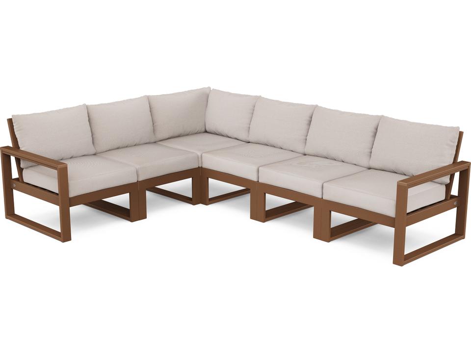 POLYWOOD Edge 6-Piece Modular Outdoor Deep Seating Sectional with Performance Fabric Cushions
