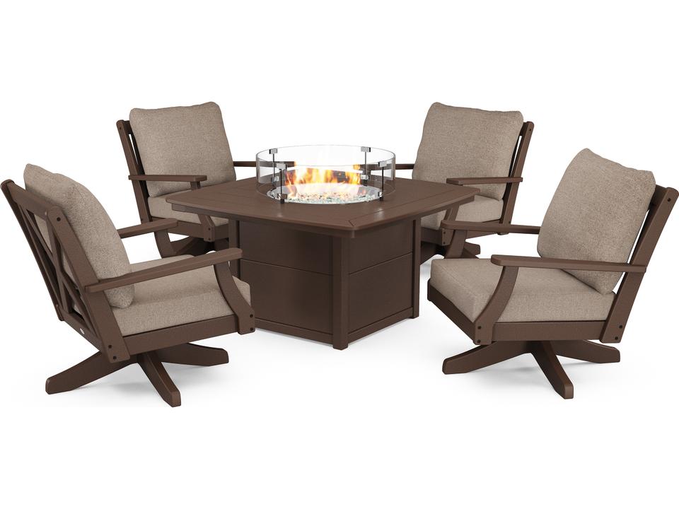 POLYWOOD Braxton 5-Piece Recycled Plastic Deep Seating Firepit Outdoor Lounge Set
