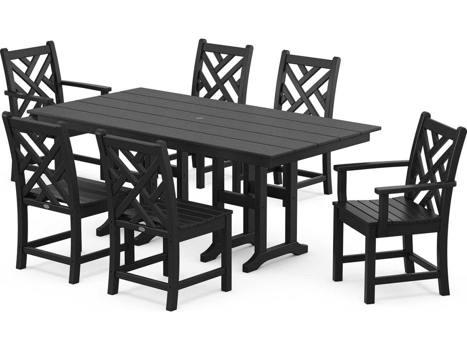 POLYWOOD Chippendale 7-Piece Farmhouse Recycled Plastic Outdoor Dining Set