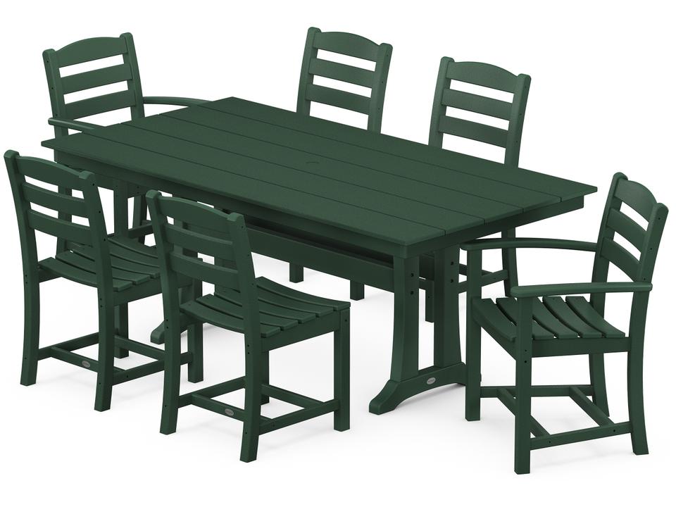 La Casa Cafe Farmhouse Trestle 7 Piece Recycled Plastic Dining Set in Green