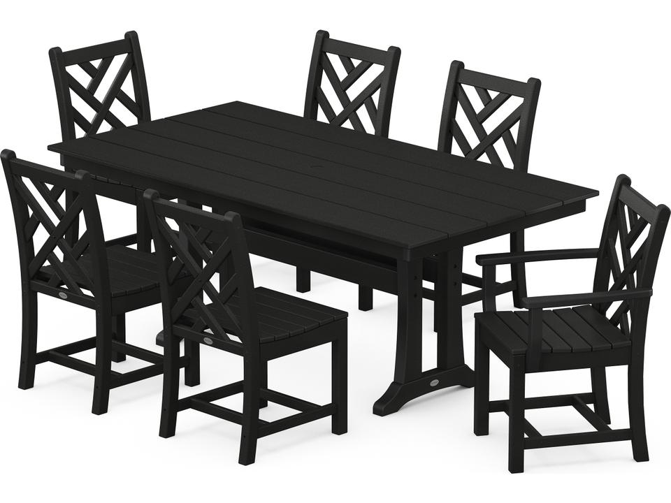 POLYWOOD Chippendale Recycled Plastic 7 Piece Farmhouse Trestle Patio Dining Set