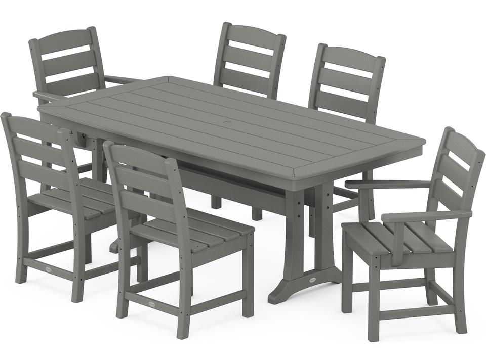POLYWOOD Lakeside Recycled Plastic 7 Piece Nautical Trestle Outdoor Dining Set