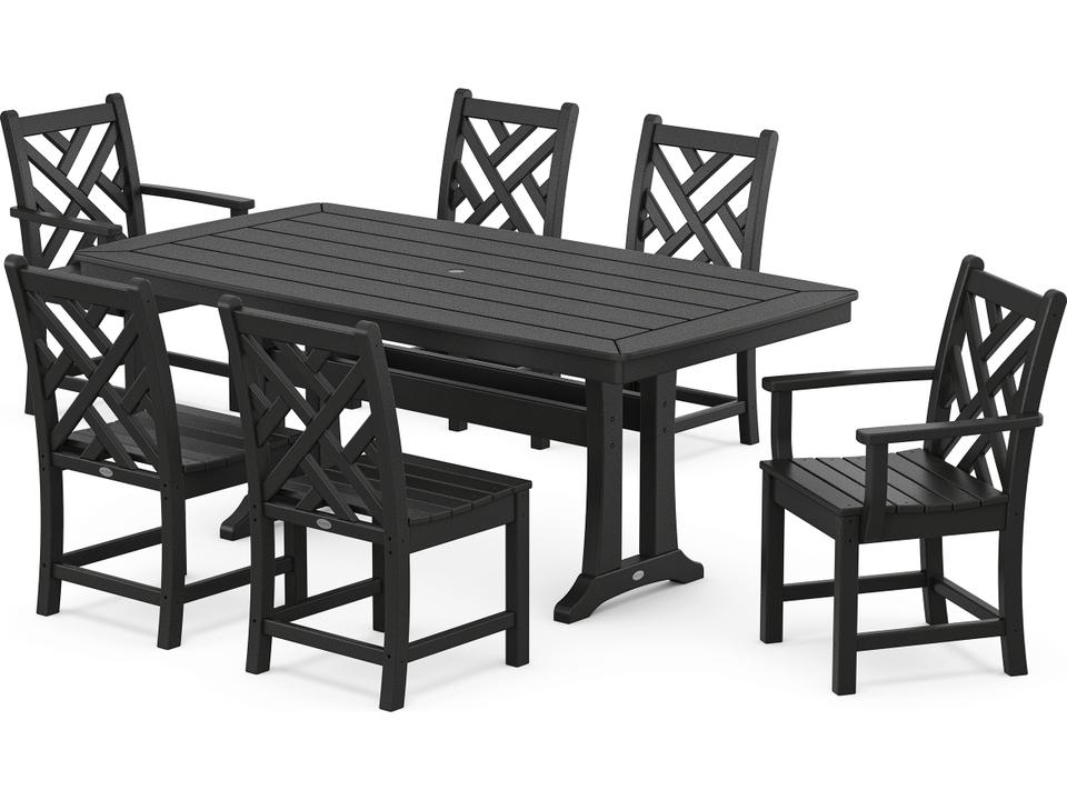 POLYWOOD Chippendale 7-Piece Outdoor Dining Set with Nautical Trestle Table