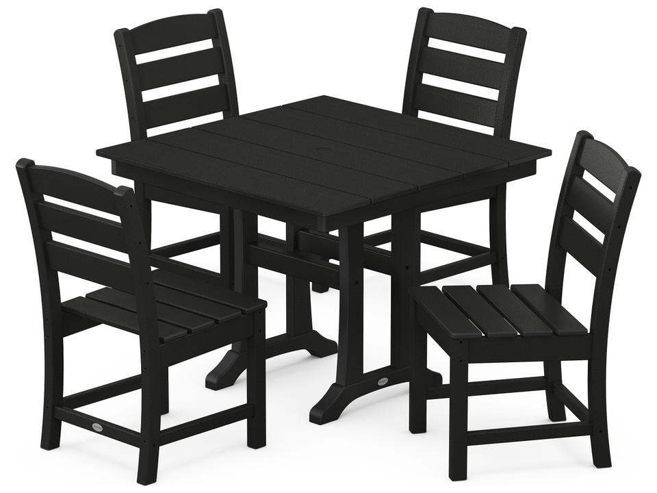 Lakeside Recycled Plastic 5 Piece Farmhouse Trestle Patio Dining Set