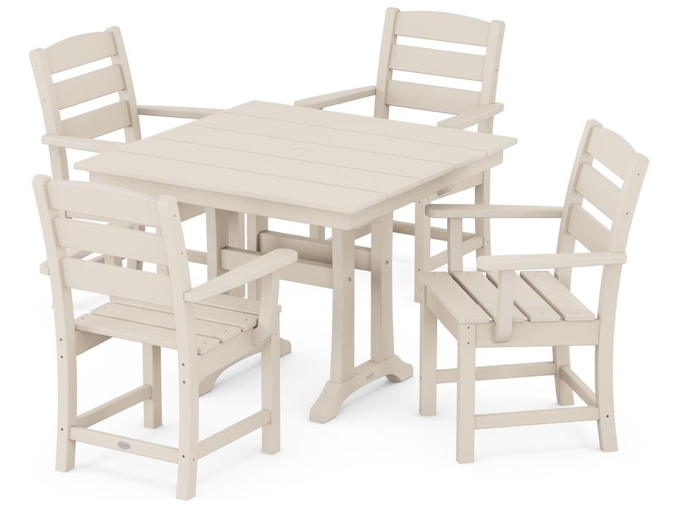 POLYWOOD Lakeside 5-Piece Farmhouse Trestle Arm Chair Dining Set with 37-Inch Square Table