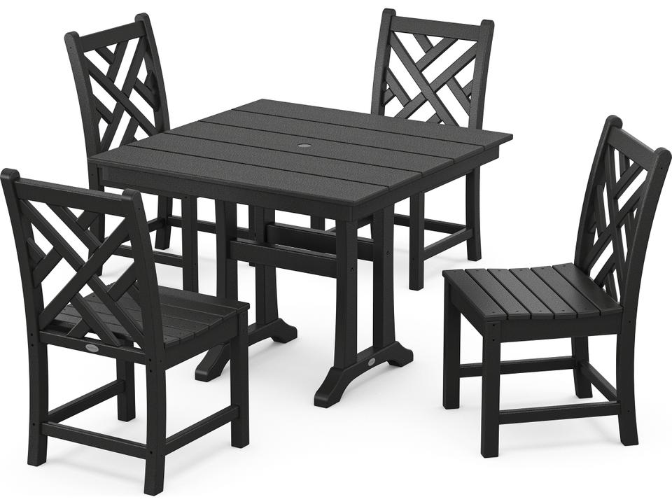 POLYWOOD Chippendale Recycled Plastic 5 Piece Farmhouse Trestle Patio Dining Set