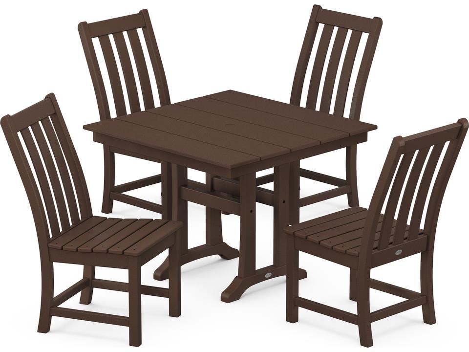 POLYWOOD Vineyard 5-Piece Square Dining Set Recycled Plastic with Farmhouse Trestle Table