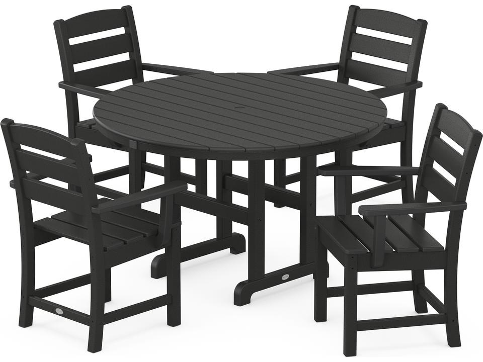 POLYWOOD Lakeside 5-Piece Round Farmhouse Outdoor Dining Set in HDPE Lumber