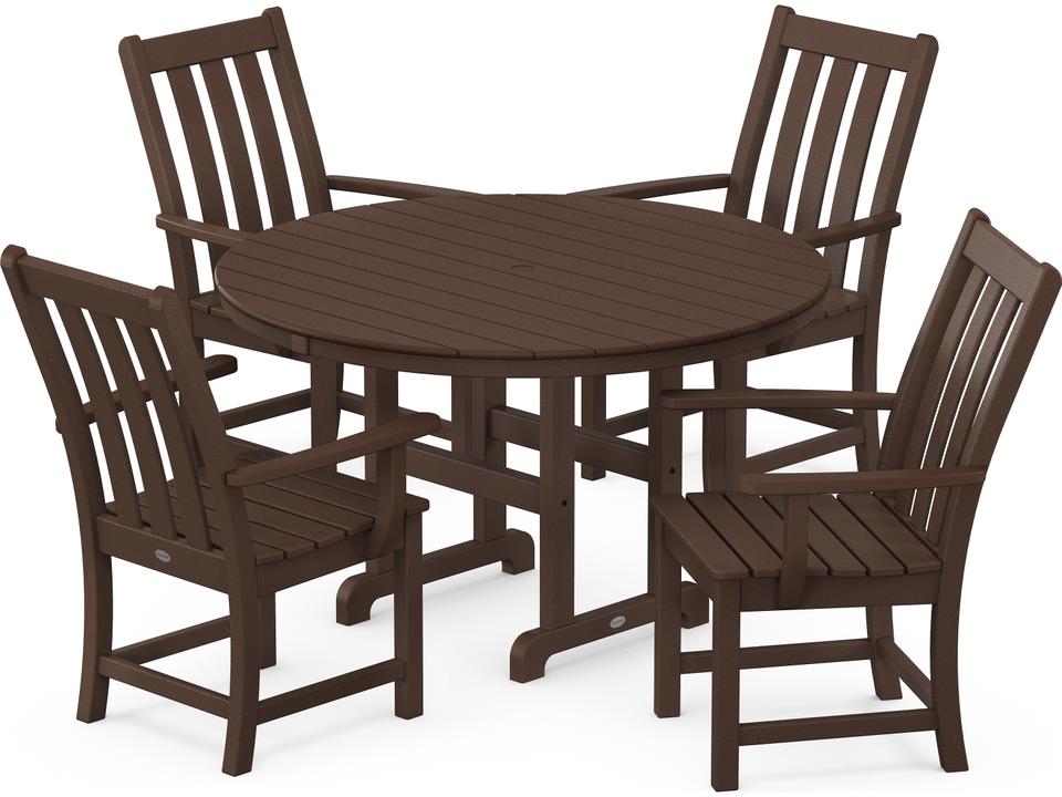 POLYWOOD Vineyard 5-Piece Round Farmhouse Dining Set with 4 Armchairs and 48 Inch Table